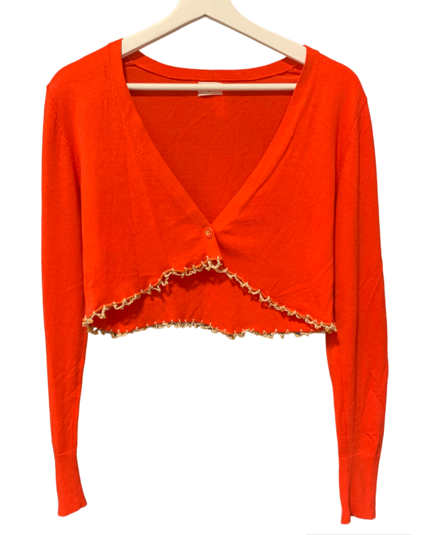 Cropped Sweater with Crochet Beadwork