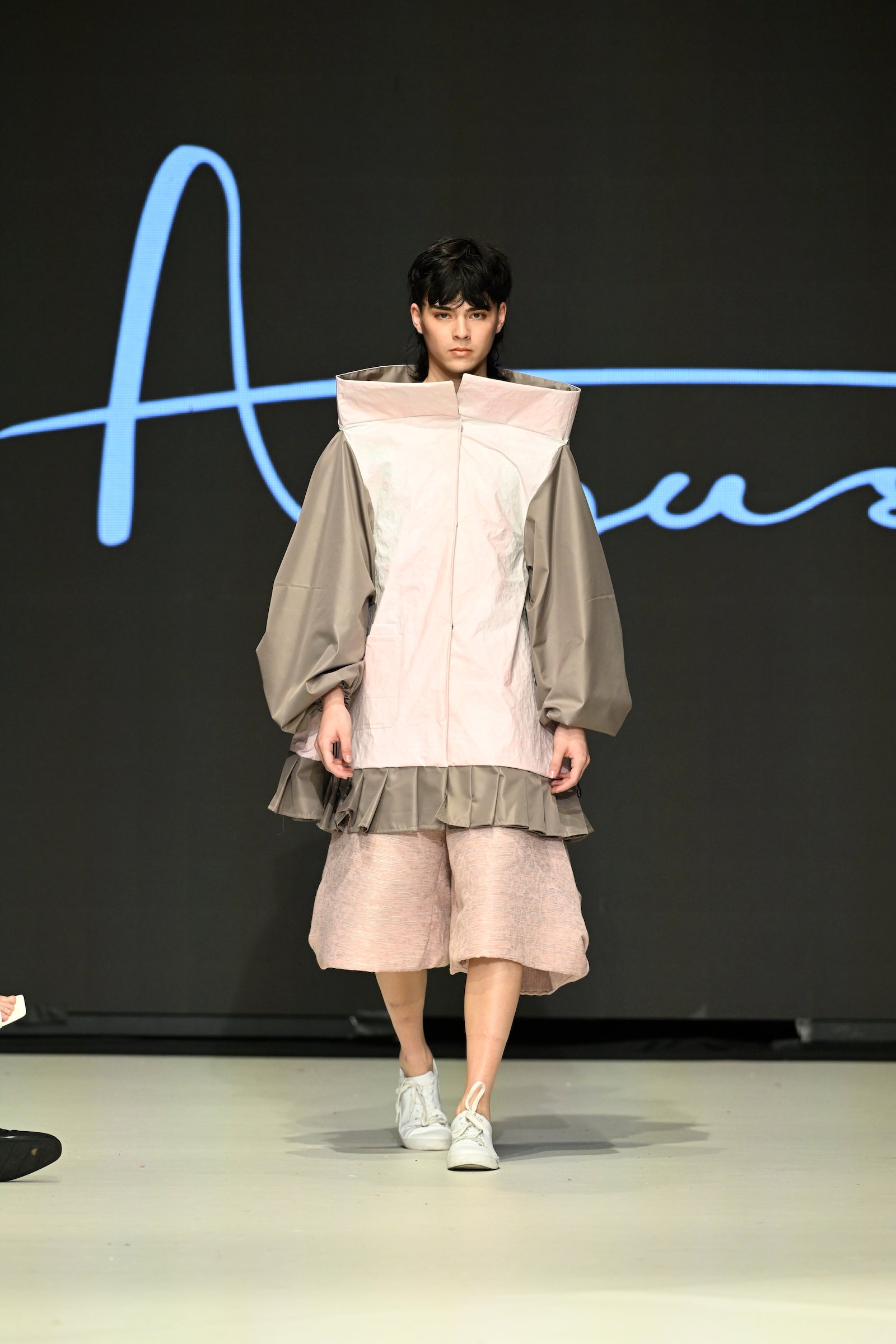 Augusta Fashion and Textiles gender neutral f/w 2024 collection on the runway at Vancouver Fashion Week. Beautiful, creative and inspiring fashion created in Edmonton, Alberta. 